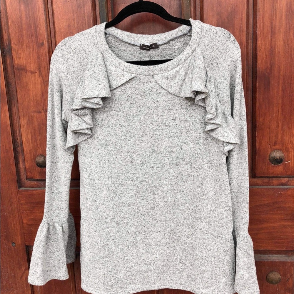 White Birch Grey Ruffle Sweater - Picture 1 of 3